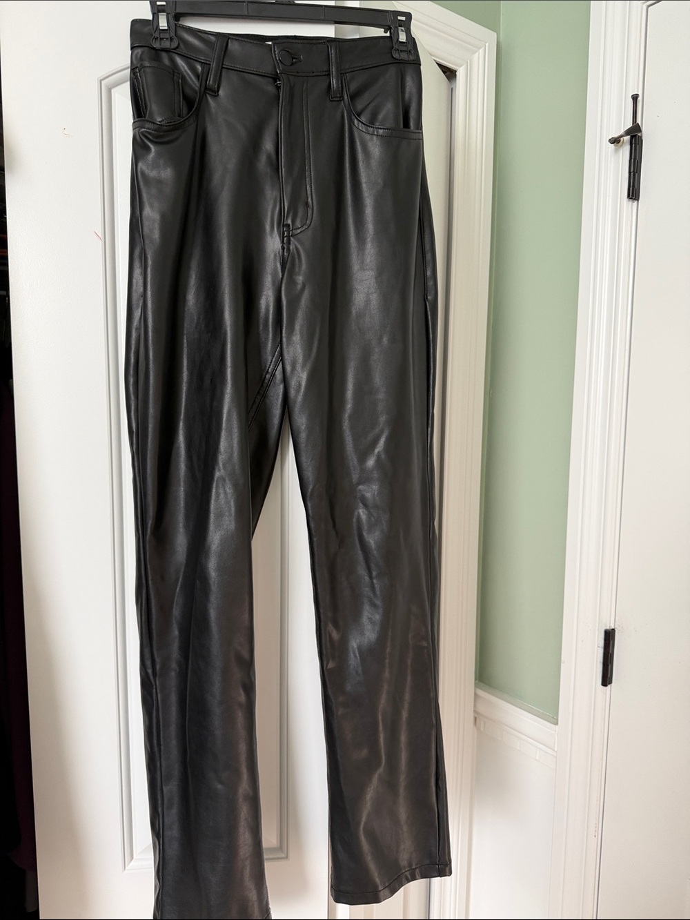 Abercrombie & Fitch Black Faux-Leather Straight Leg Pants